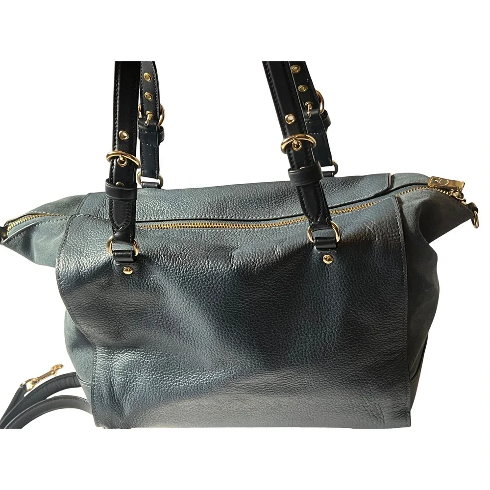 Coach Kleo Carryall Bag Teal‎ and Navy Blue Pebbled Leather Suede Handbag